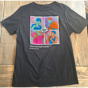 FanJoy Men T Shirt Medium Black Graphic Tee Crew Neck Streetwear Vintage 90s Y2K